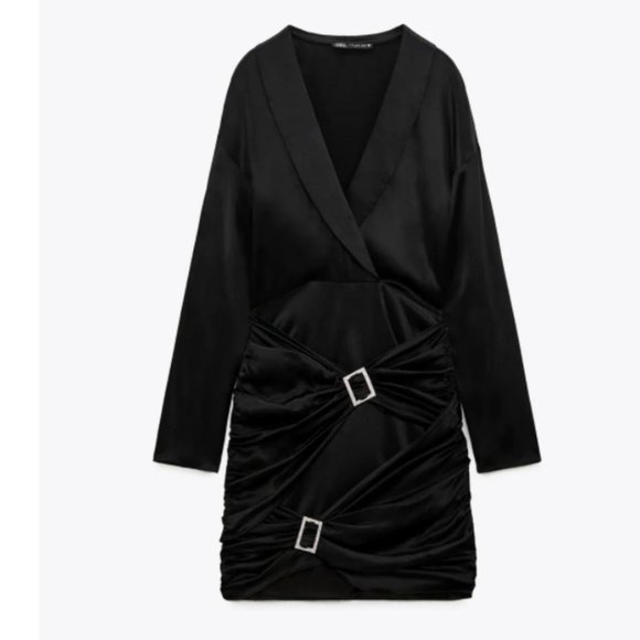 NWT ZARA BLACK JEWEL TRIM SATIN EFFECT DRESS  SIZE LARGE - Picture 6 of 9